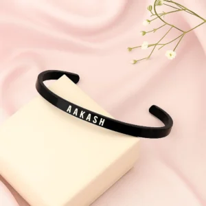 Personalized Black Name Cuff Bracelet